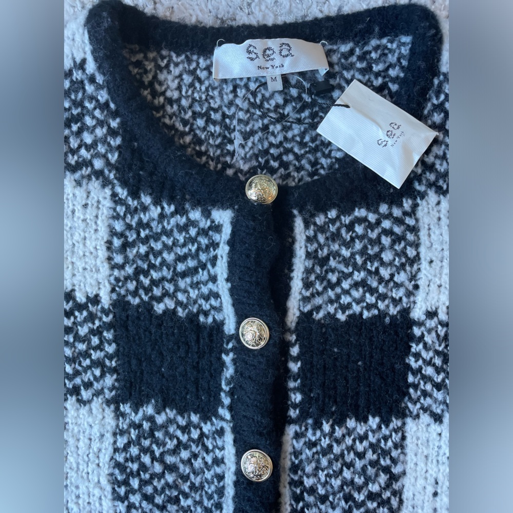 Sea New York Chiyo Check Cropped Cardigan, Medium - Picture 7 of 11
